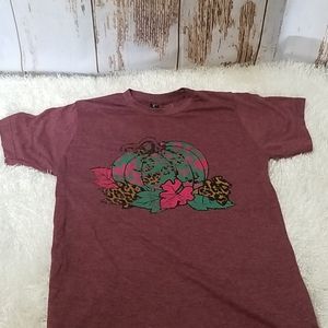 Pumpkin t-shirt with real, fuchsia, and leapord